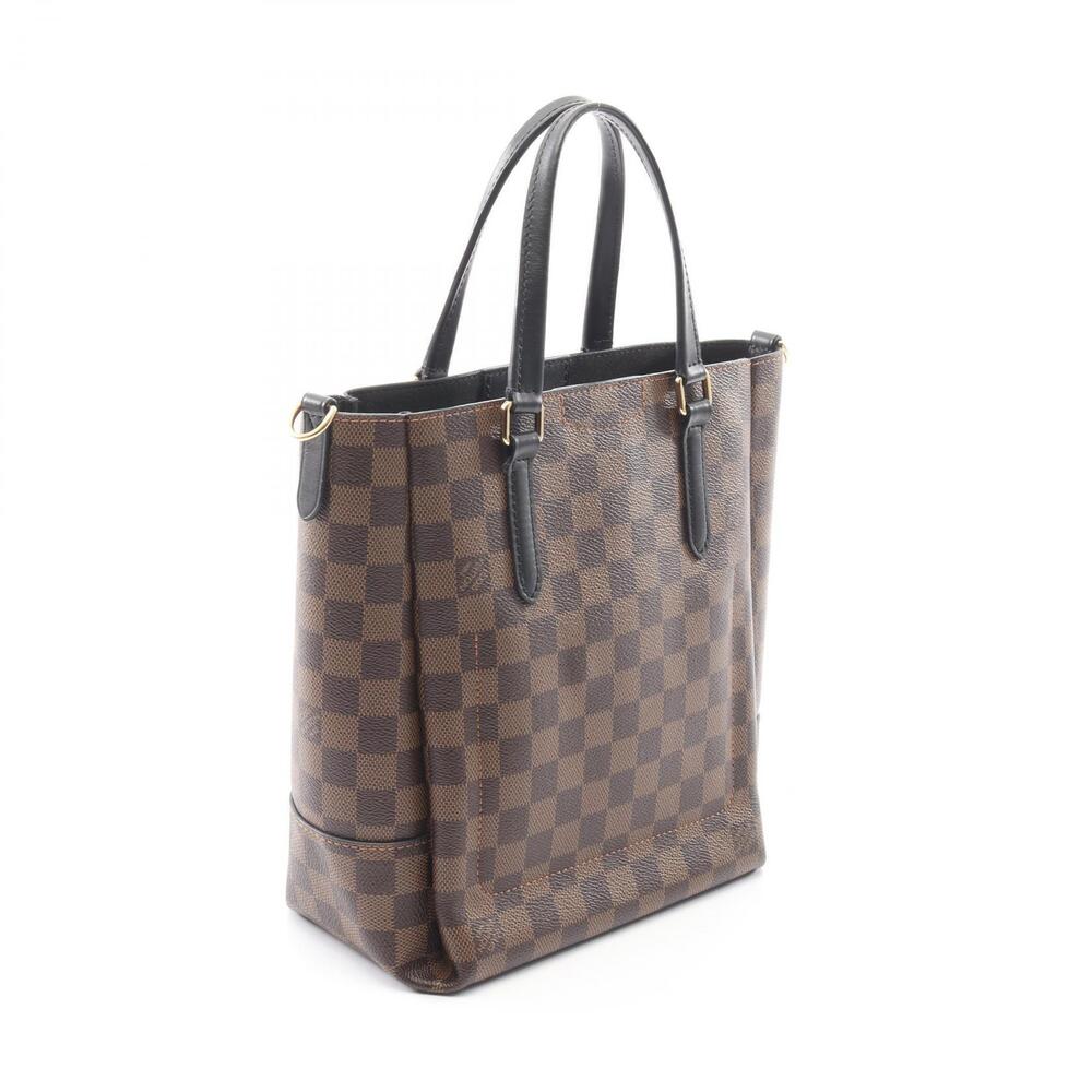 Louis Vuitton Canvas Handbag Damier Brown Leather Belmont Black NV